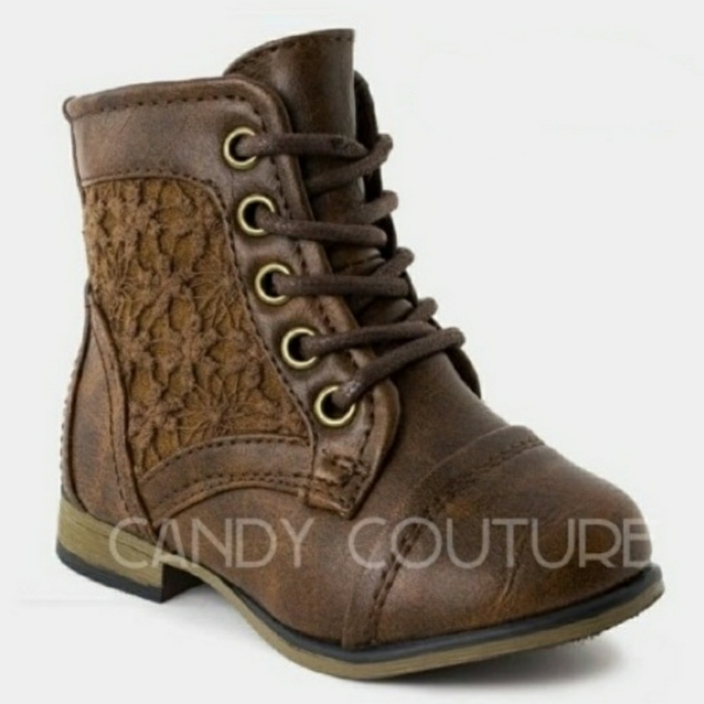 Brown toddler lace booties